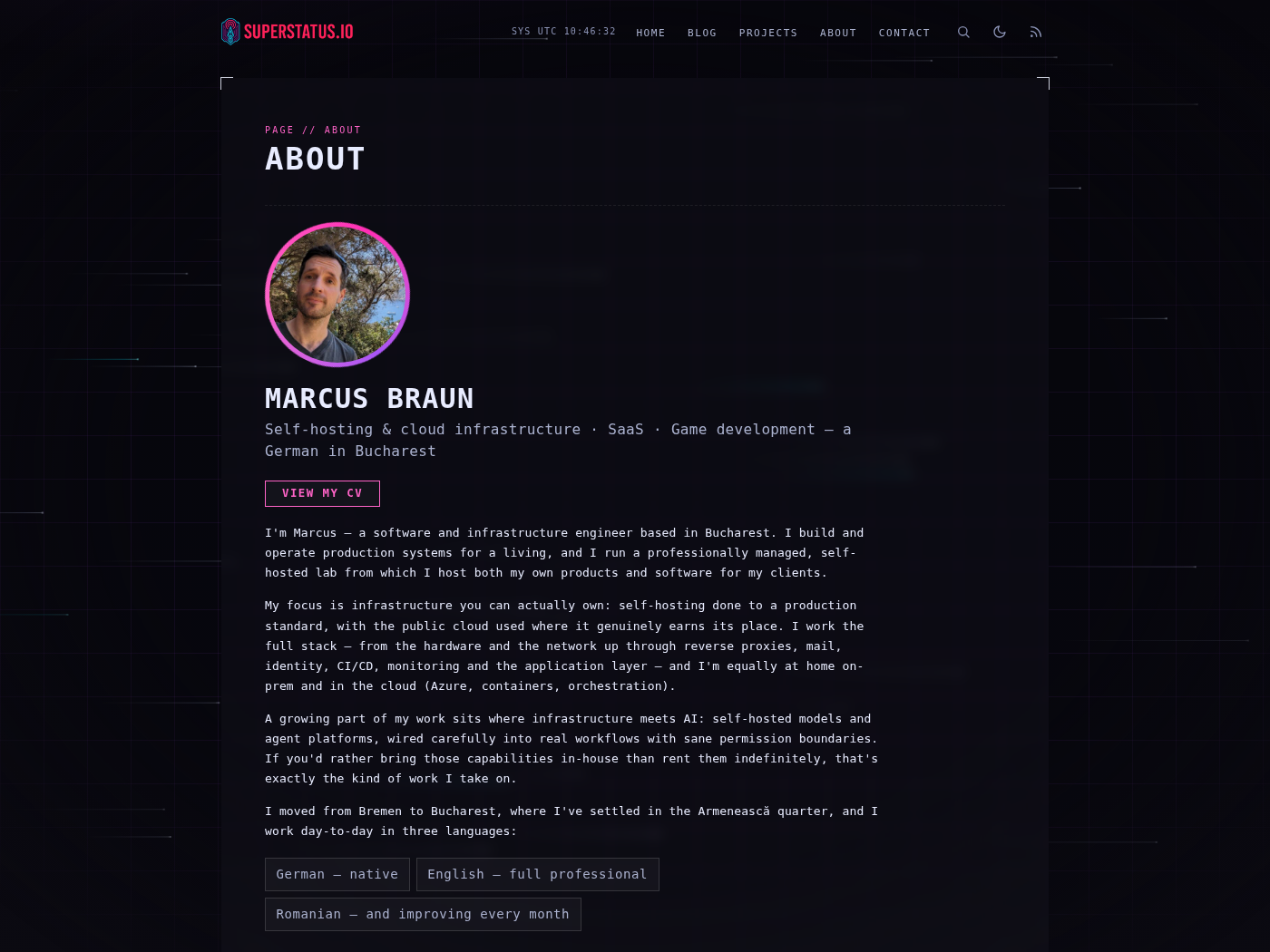 The About page in the Transmission theme