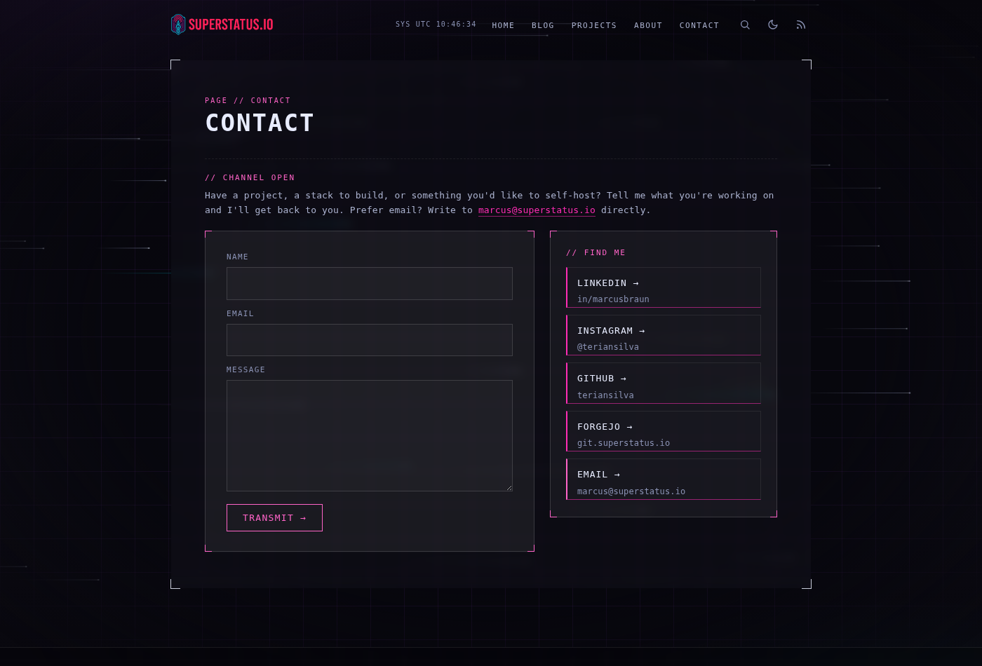 The contact page in the Transmission theme
