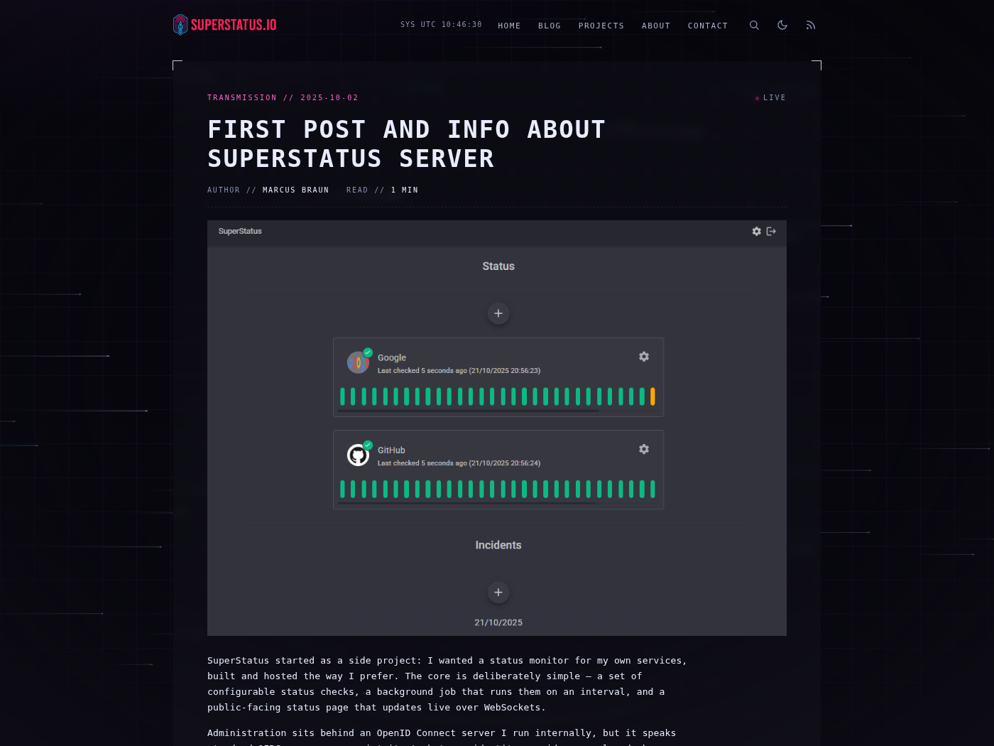 A blog post rendered in the Transmission theme