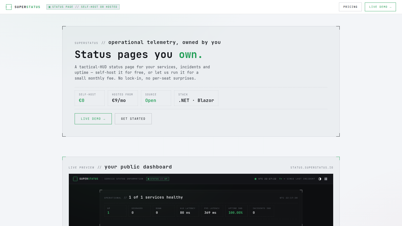 SuperStatus landing page