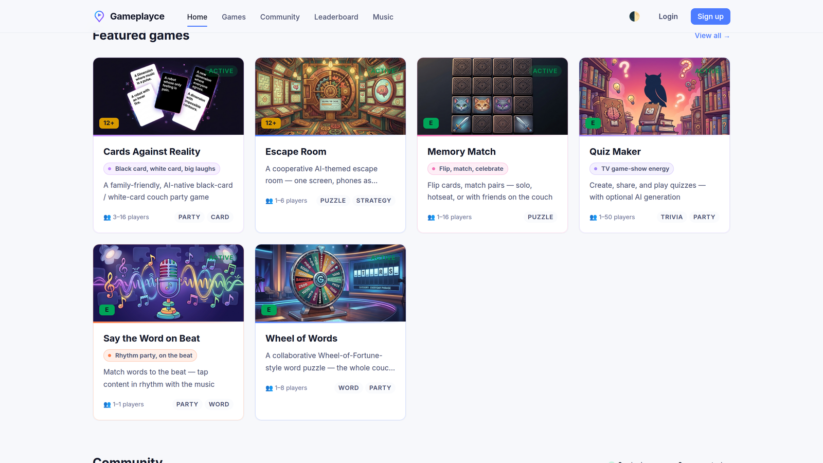 The Gameplayce featured-games grid